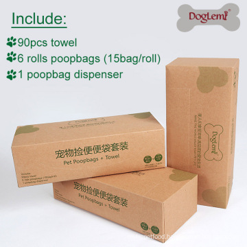 Dog Pet Waste Bags Poopbag with Dispenser Disposal Poop Tissue Towel set